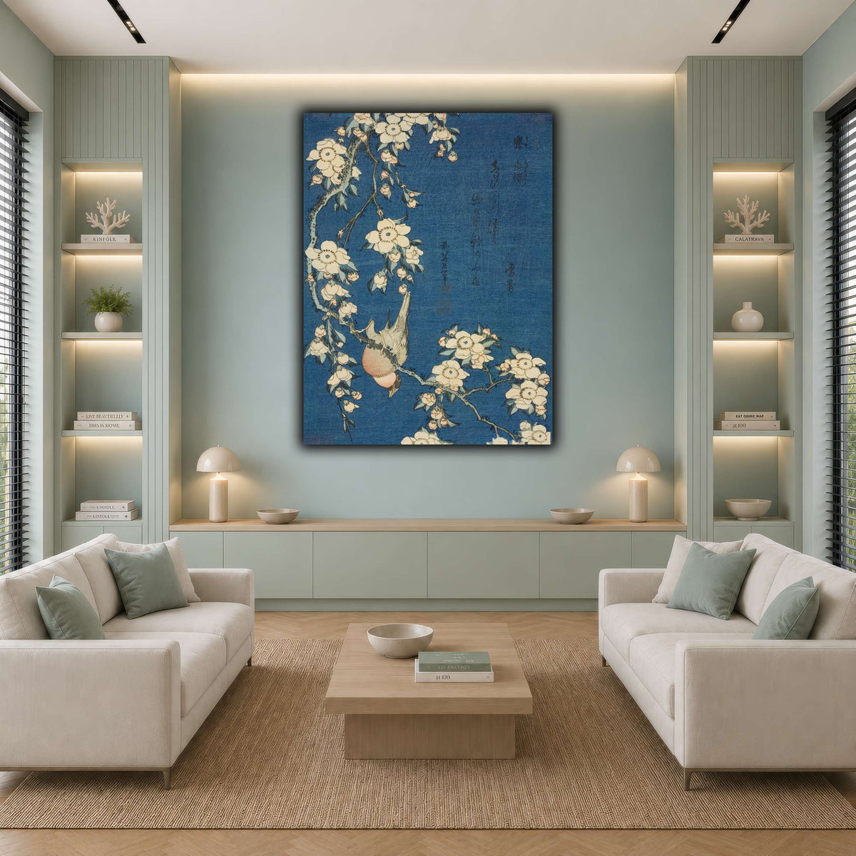 Bullfinch_and_Weeping_Cherry)_Katsushika Hokusai cool-living room