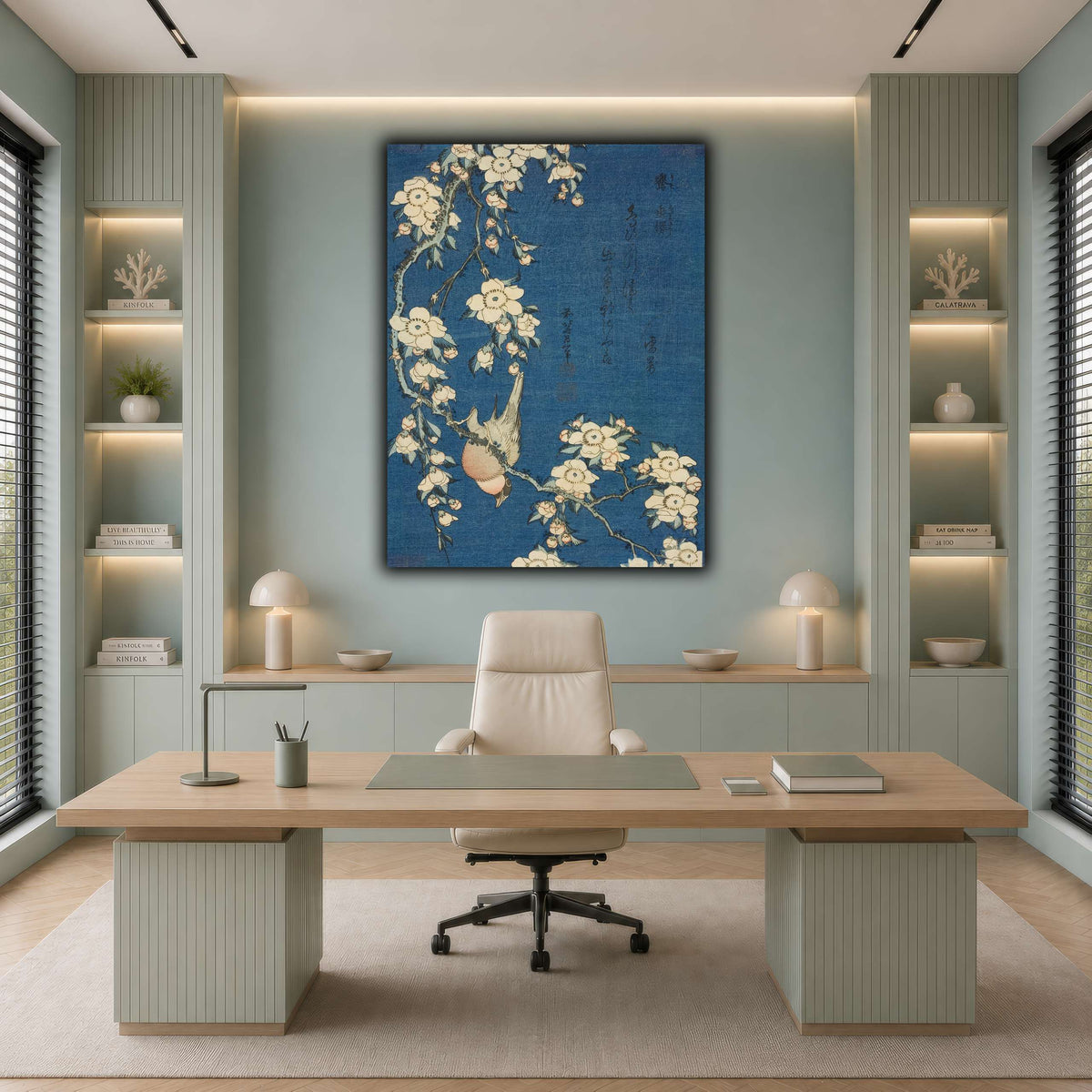 Bullfinch_and_Weeping_Cherry)_Katsushika Hokusai cool-office