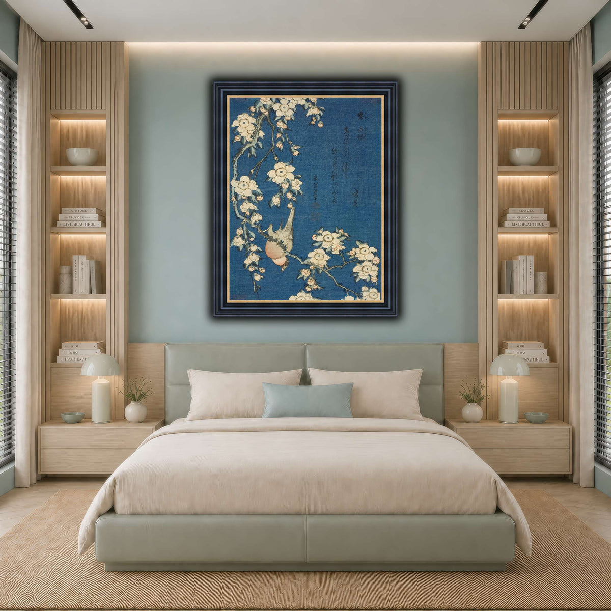 Bullfinch_and_Weeping_Cherry)_Katsushika Hokusai cool-bedroom