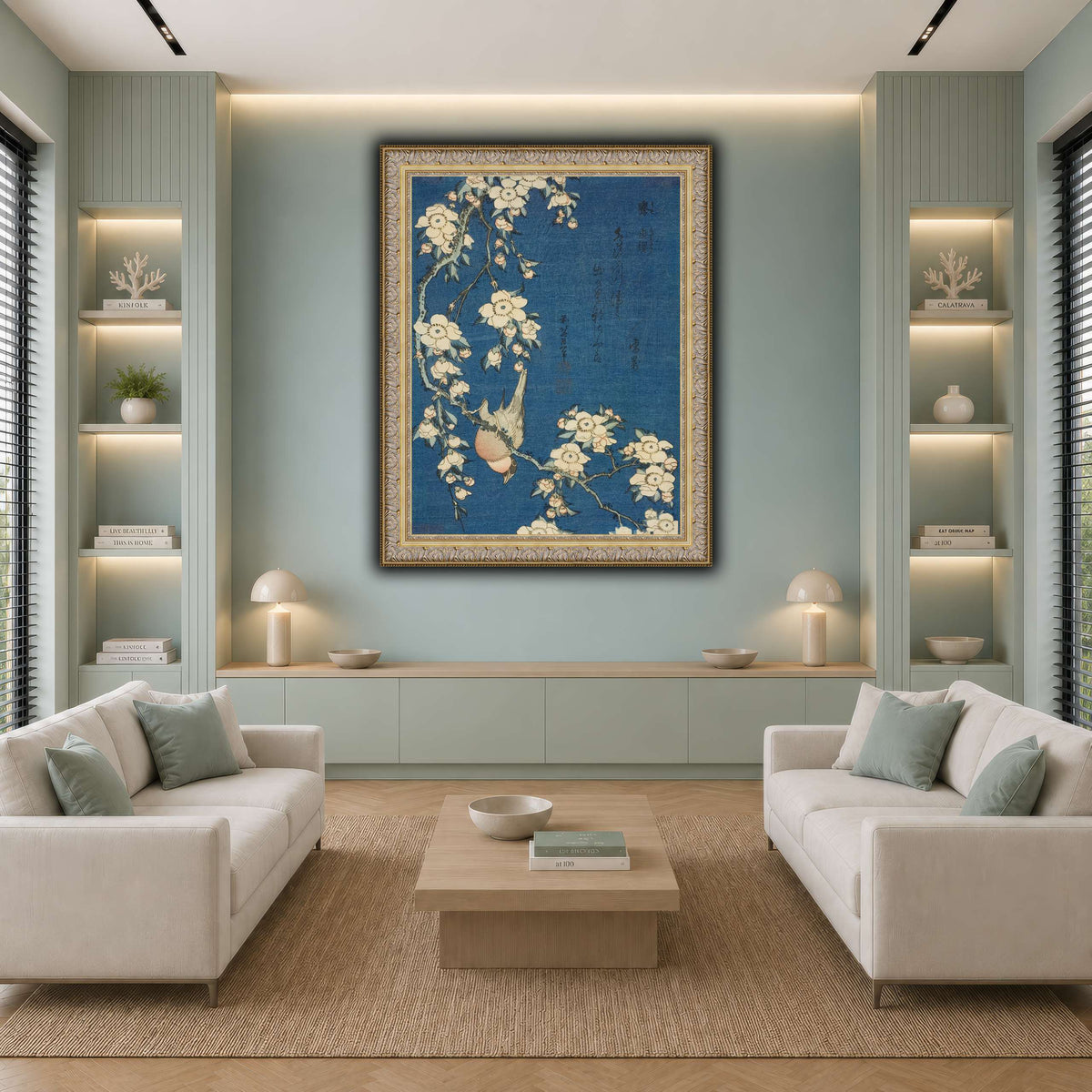 Bullfinch_and_Weeping_Cherry)_Katsushika Hokusai cool-living room