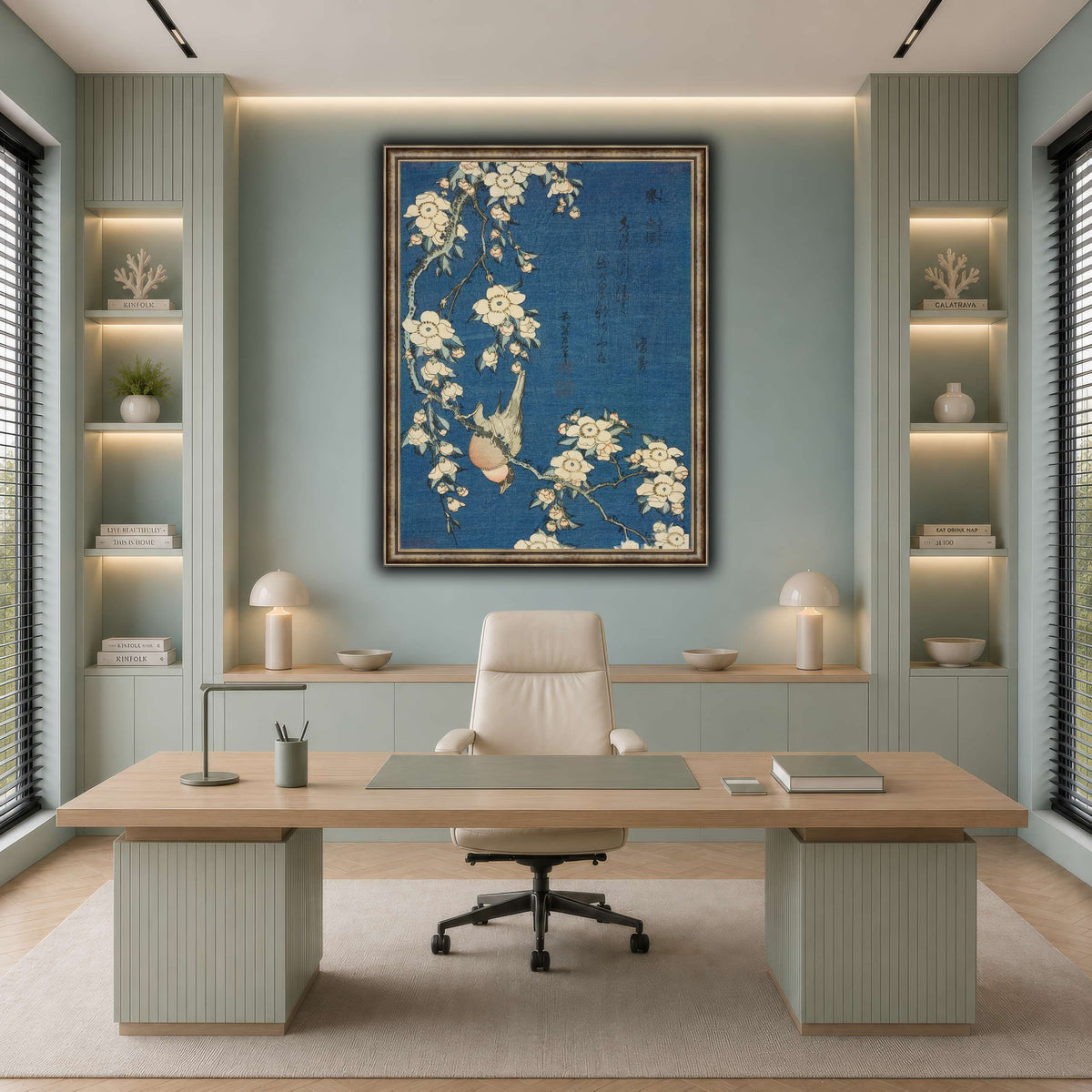 Bullfinch_and_Weeping_Cherry)_Katsushika Hokusai cool-office