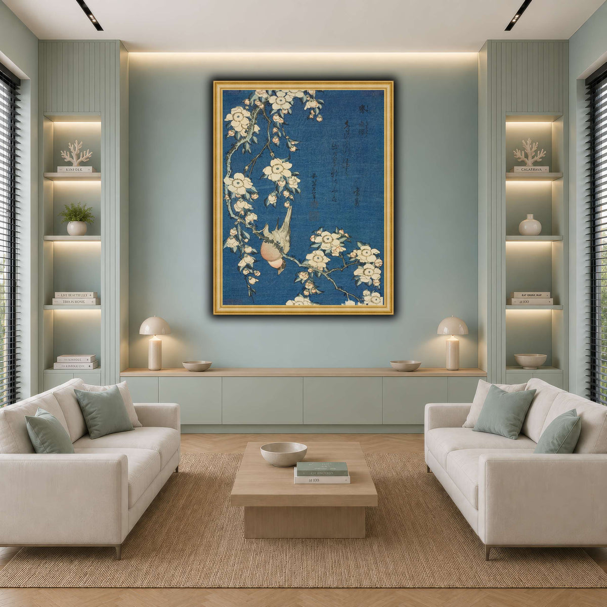 Bullfinch_and_Weeping_Cherry)_Katsushika Hokusai cool-living room