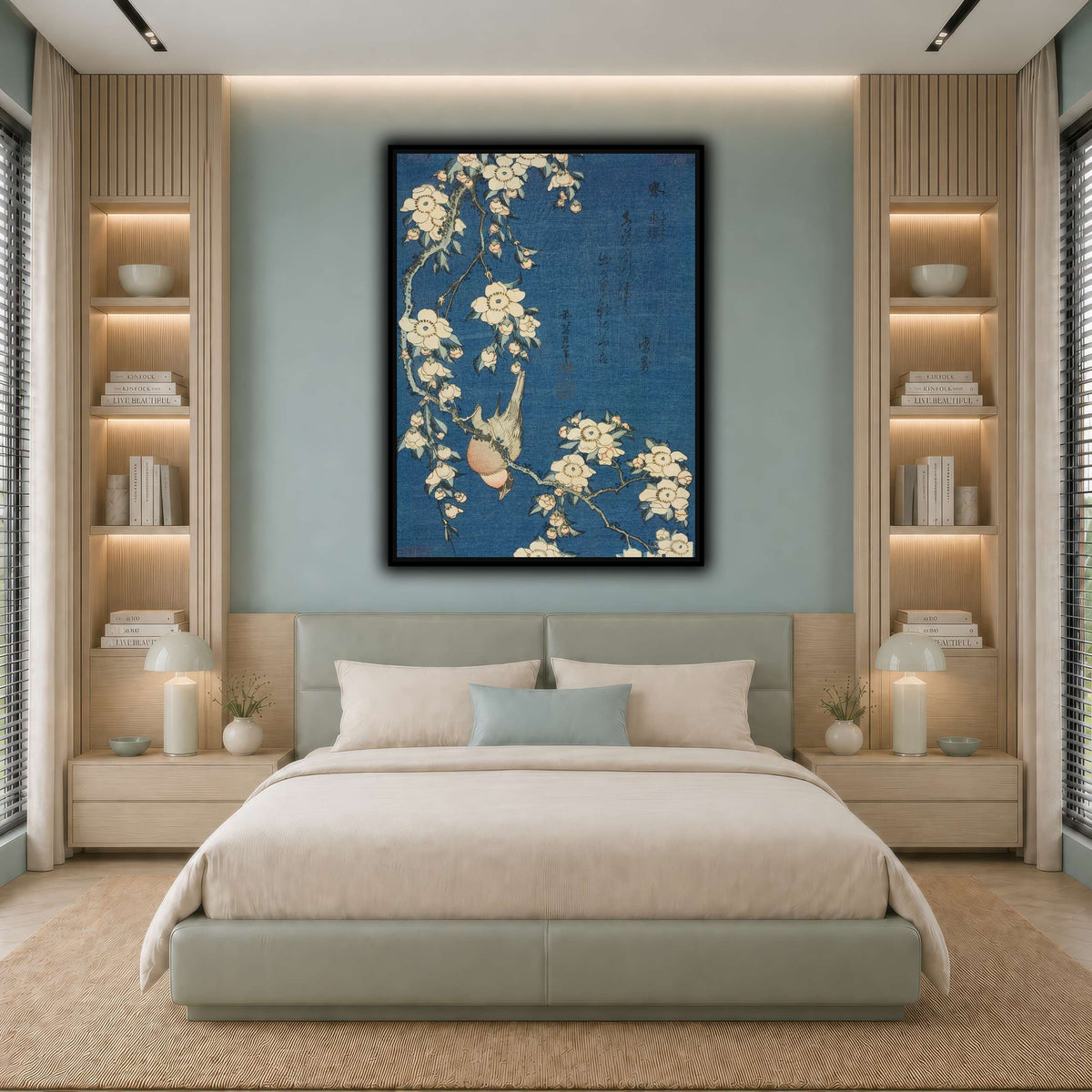 Bullfinch_and_Weeping_Cherry)_Katsushika Hokusai cool-bedroom