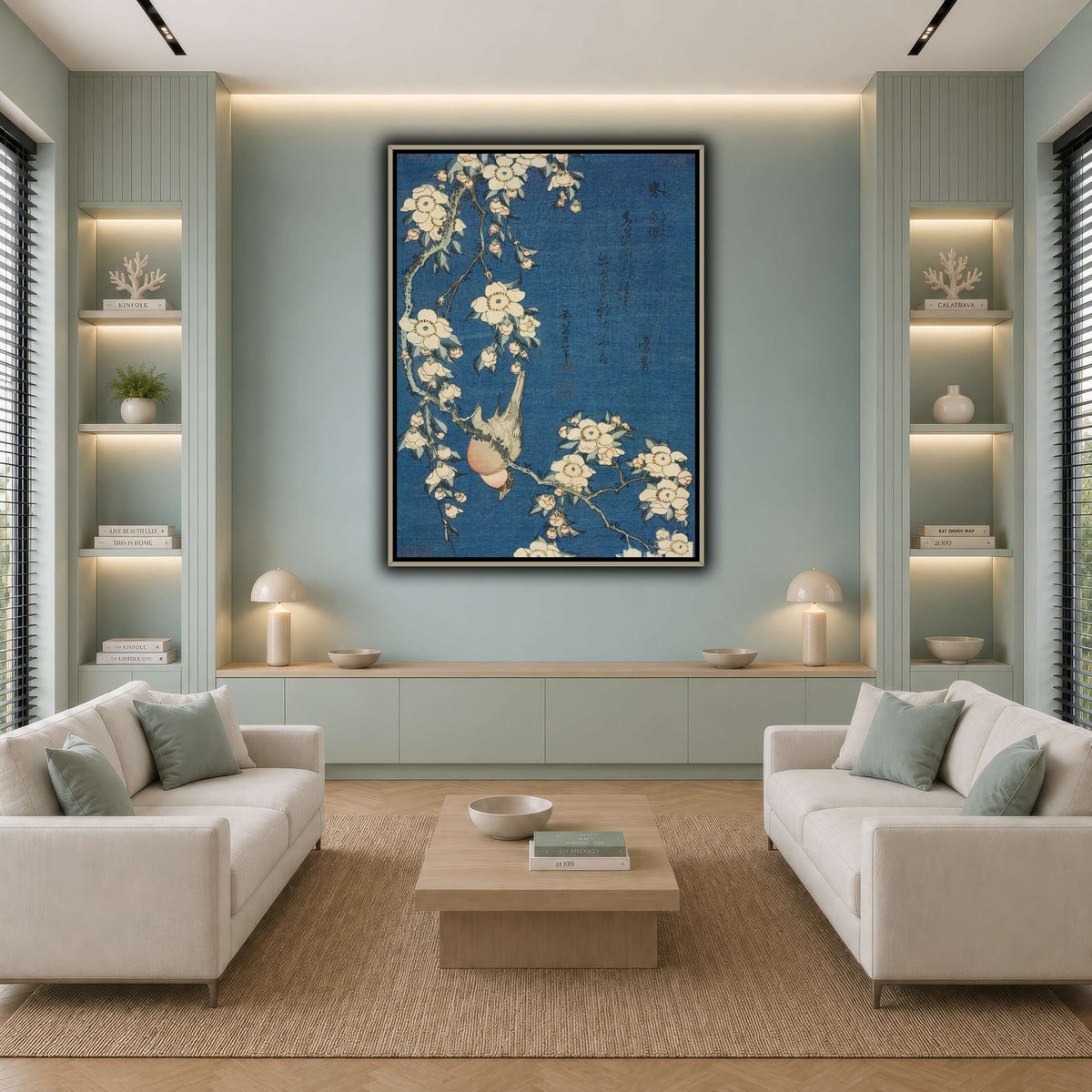 Bullfinch_and_Weeping_Cherry)_Katsushika Hokusai cool-living room