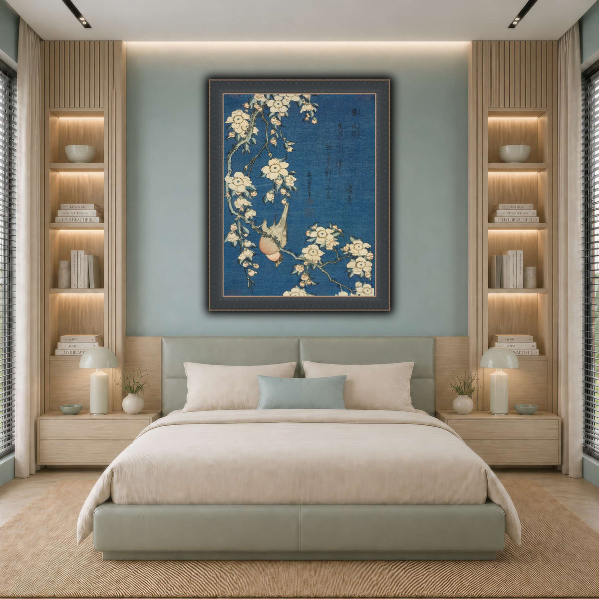 Bullfinch_and_Weeping_Cherry)_Katsushika Hokusai cool-bedroom