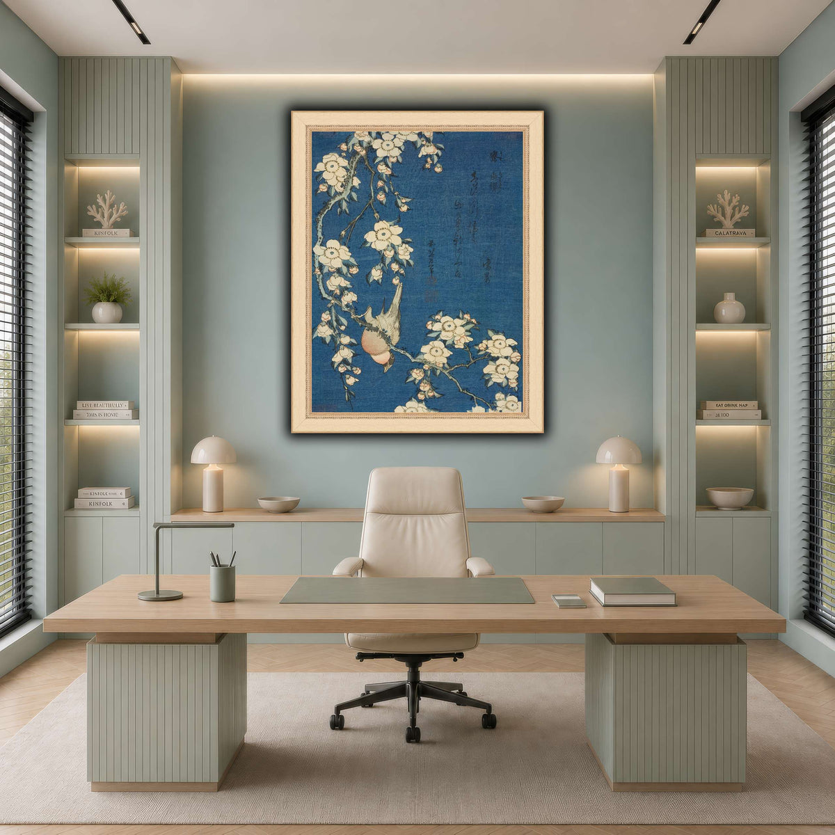 Bullfinch_and_Weeping_Cherry)_Katsushika Hokusai cool-office