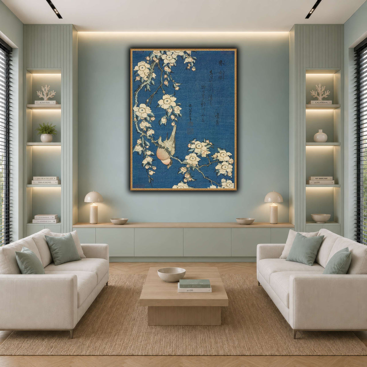 Bullfinch_and_Weeping_Cherry)_Katsushika Hokusai cool-living room