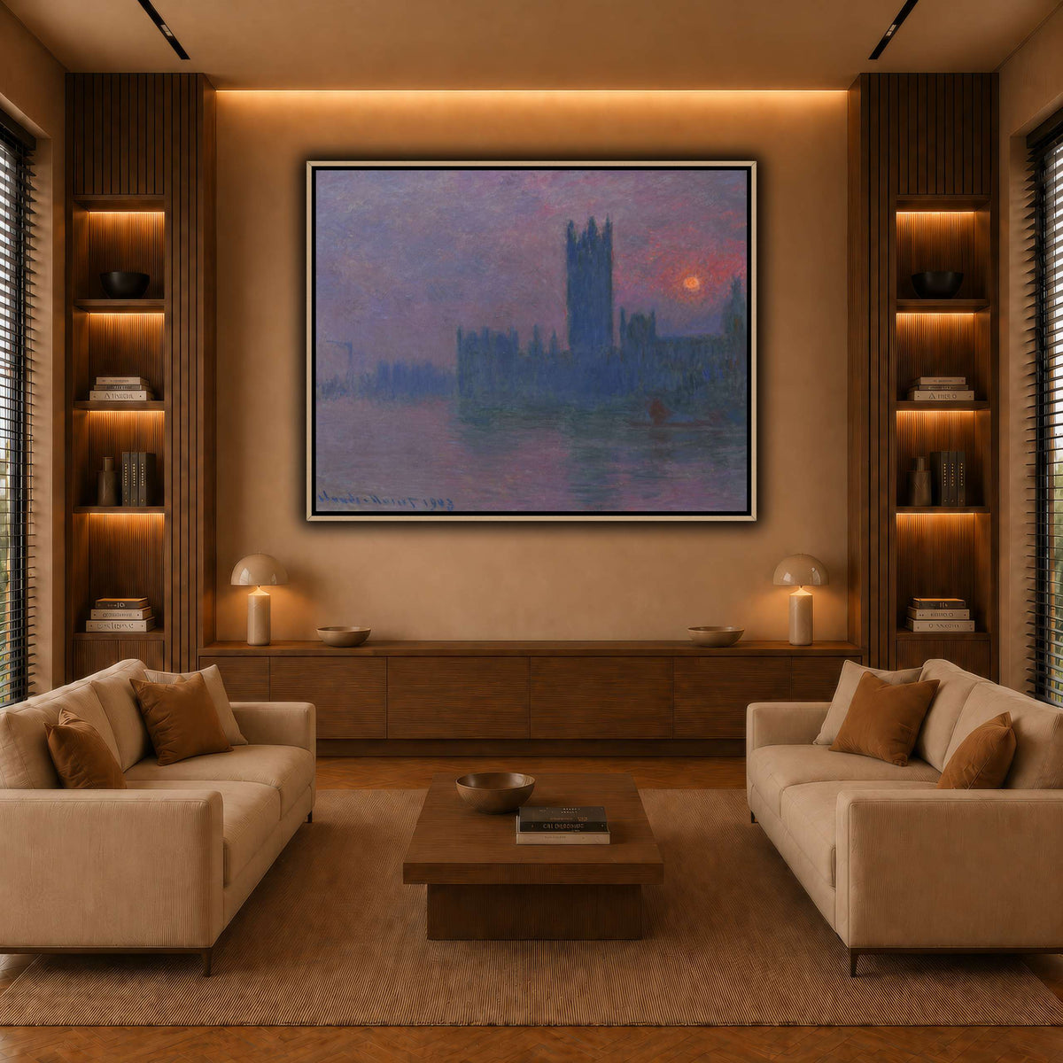 Claude_Monet_-_Le_Parlement,_soleil_couchant warm-living-room