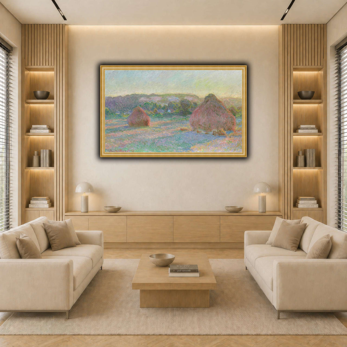Claude_Monet_-_Stacks_of_Wheat_(End_of_Summer)_-_1985.1103 light neutral-living room