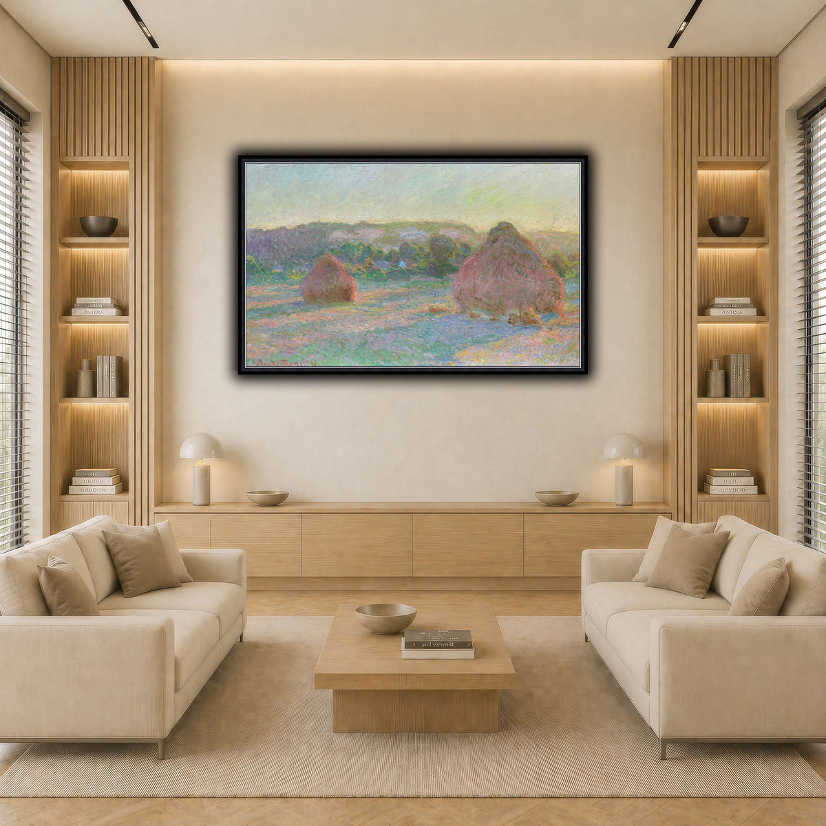 Claude_Monet_-_Stacks_of_Wheat_(End_of_Summer)_-_1985.1103 light neutral-living room