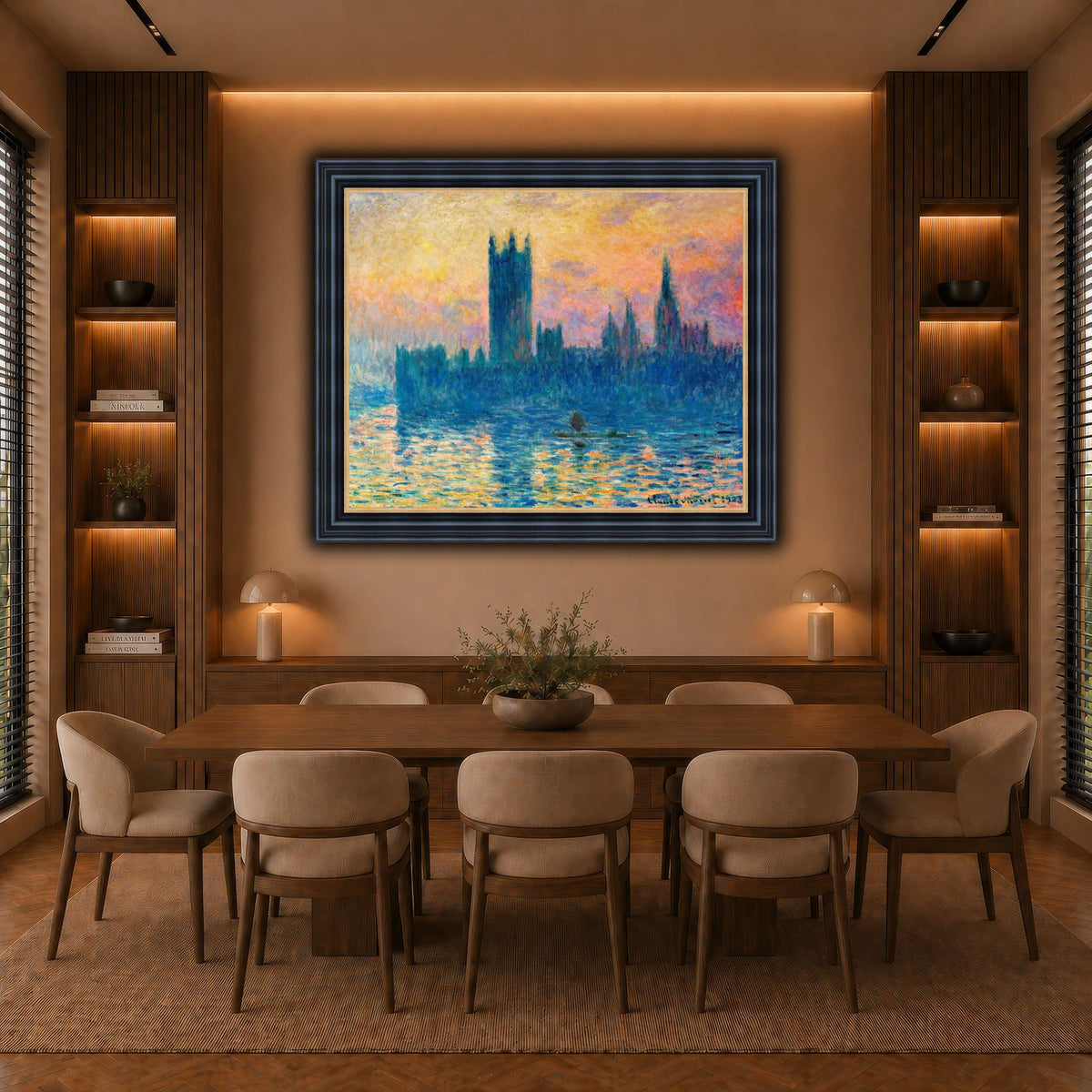 Claude_Monet_-_The_Houses_of_Parliament,_Sunset warm-dining room