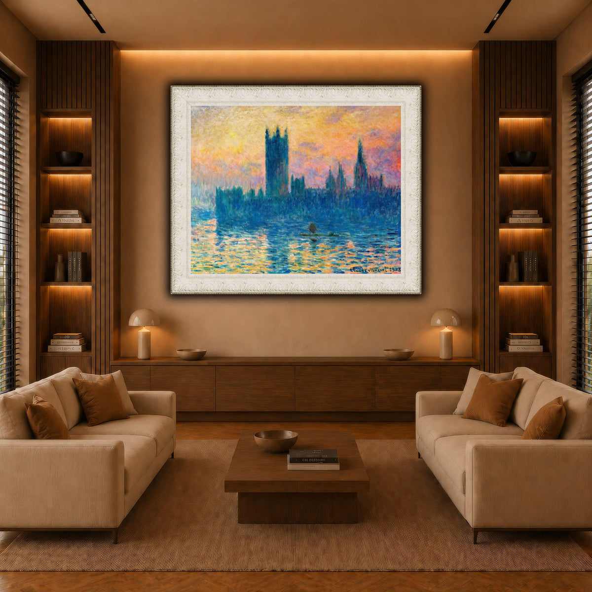 Claude_Monet_-_The_Houses_of_Parliament,_Sunset warm-living-room