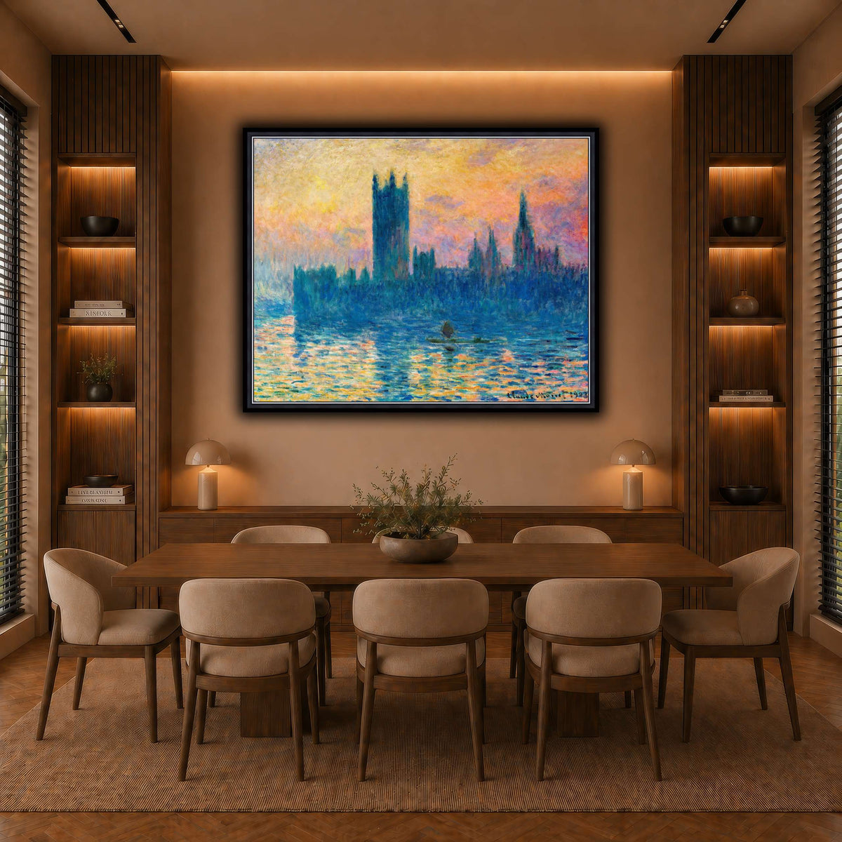 Claude_Monet_-_The_Houses_of_Parliament,_Sunset warm-dining room