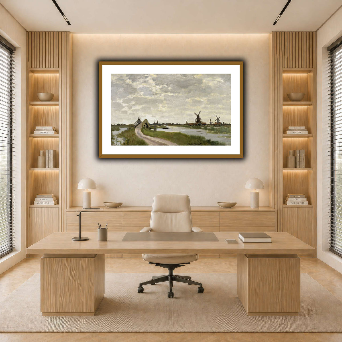 Claude_Monet_-_Windmills_Near_Zaandam_-_Walters_37894 light neutral-office