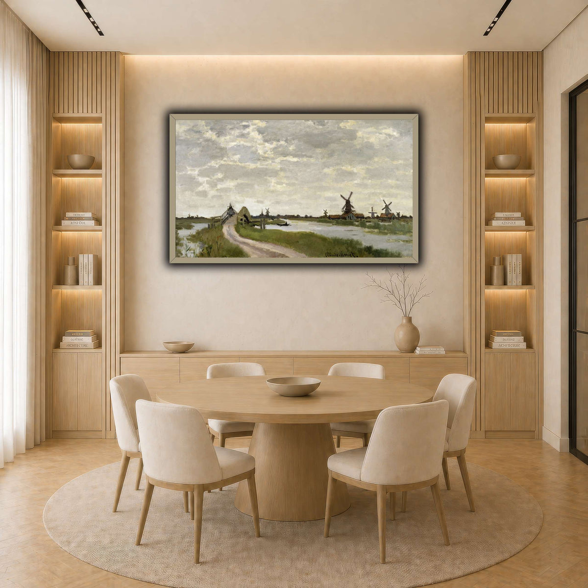 Claude_Monet_-_Windmills_Near_Zaandam_-_Walters_37894 light neutral-dining room