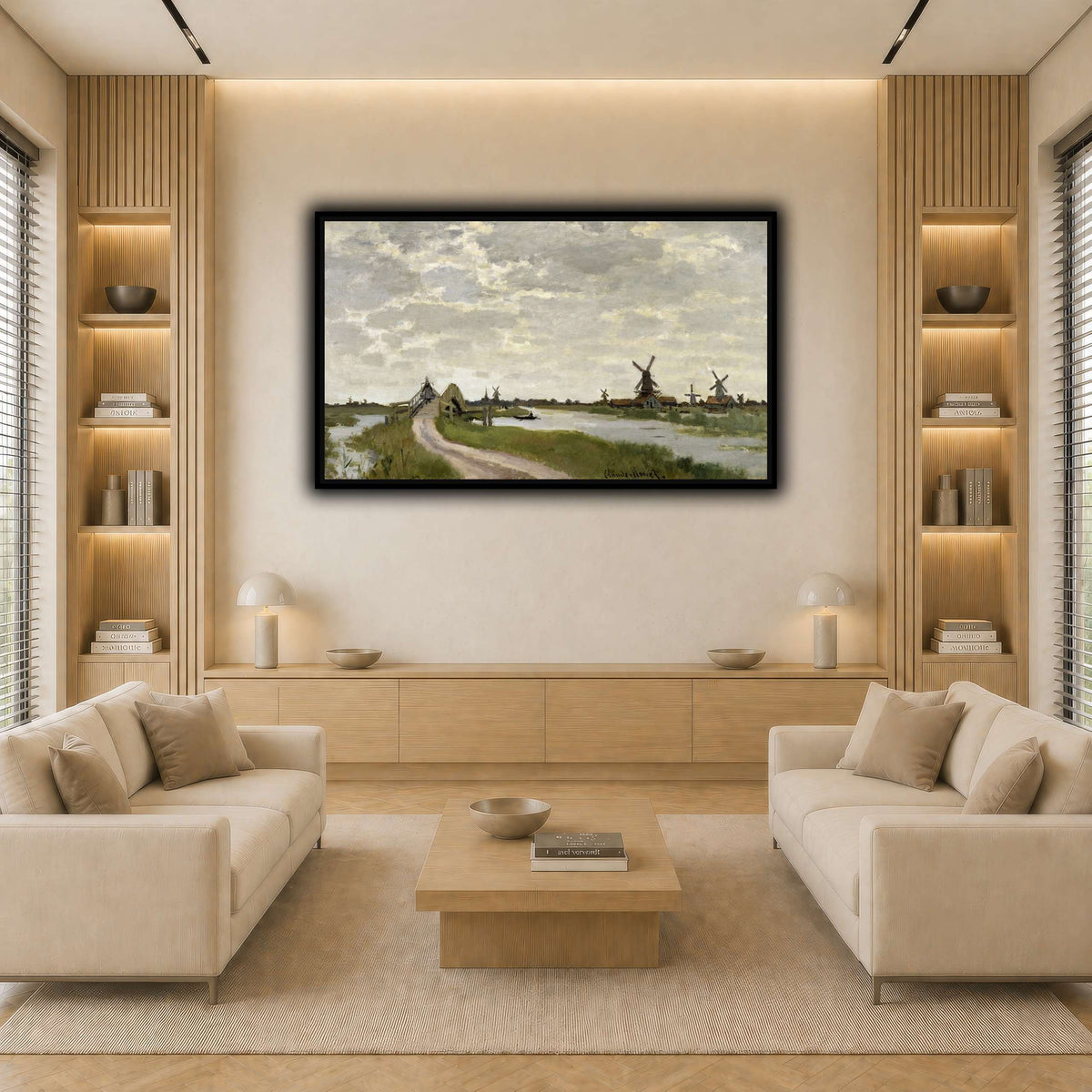 Claude_Monet_-_Windmills_Near_Zaandam_-_Walters_37894 light neutral-living room