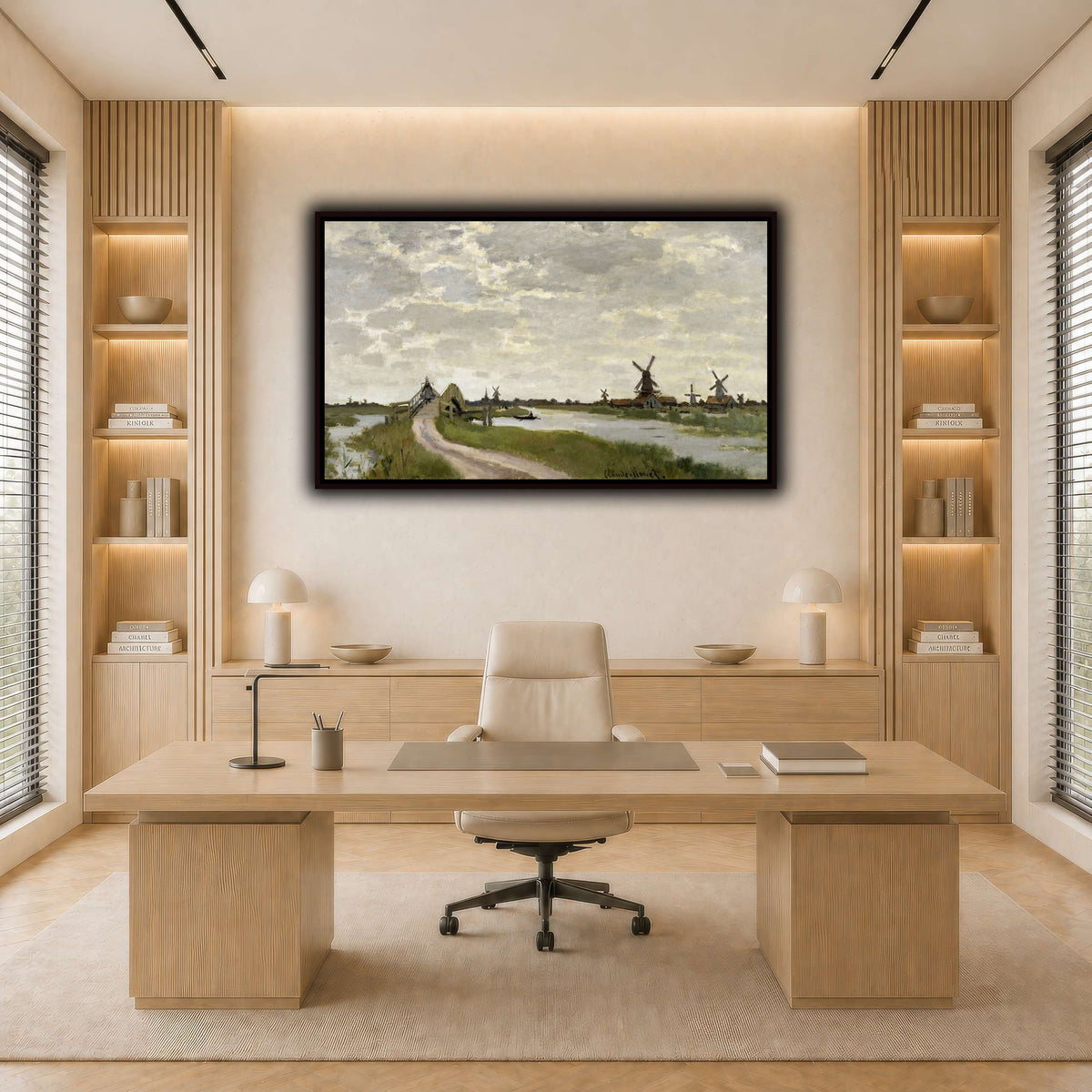 Claude_Monet_-_Windmills_Near_Zaandam_-_Walters_37894 light neutral-office