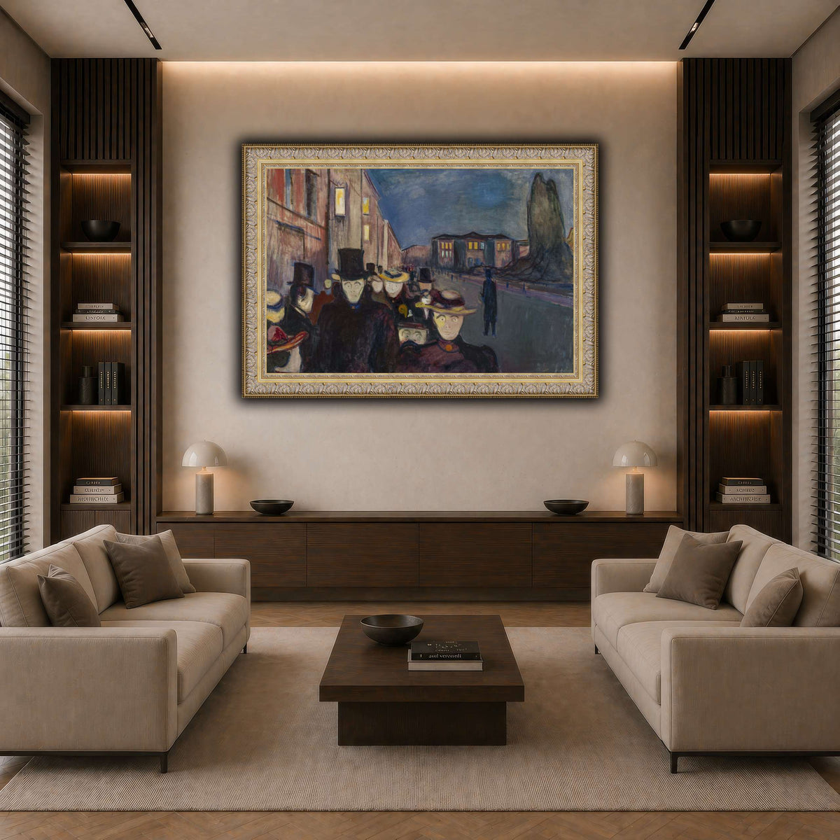 Edvard_Munch_-_Evening_on_Karl_Johan_Street dark neutral-living room