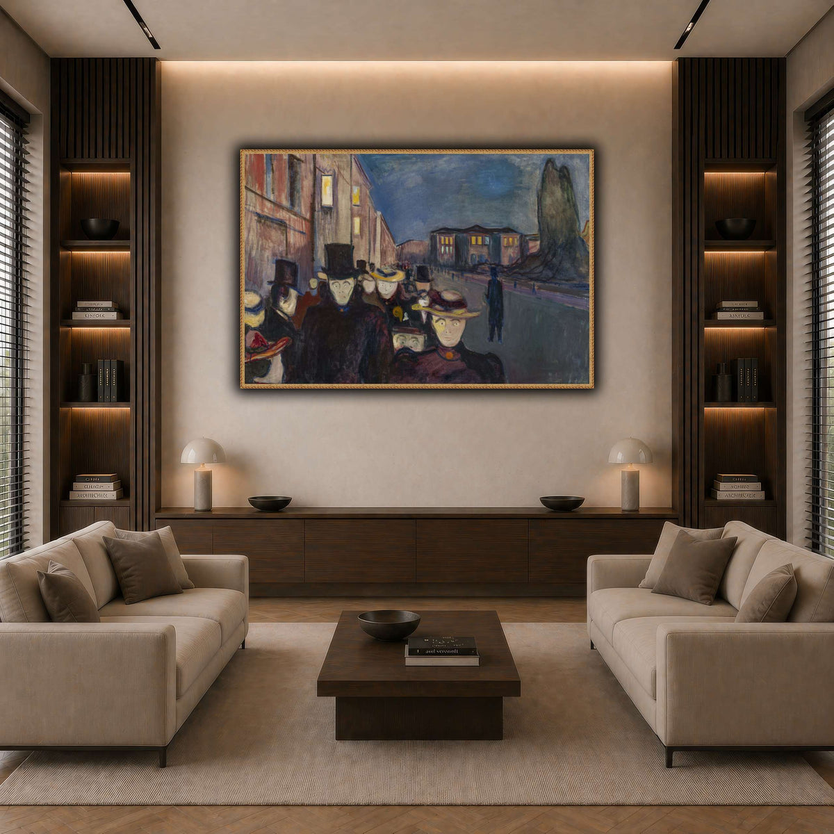 Edvard_Munch_-_Evening_on_Karl_Johan_Street dark neutral-living room
