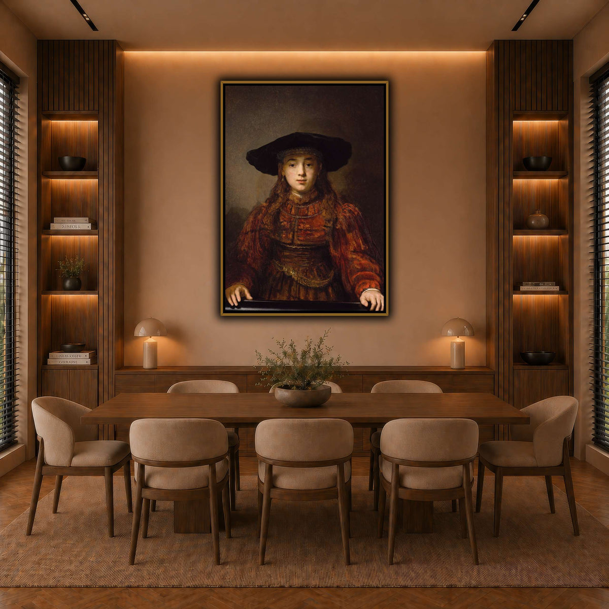 Girl_in_a_Picture_Frame_Rembrandt-van-Rijn warm-dining room