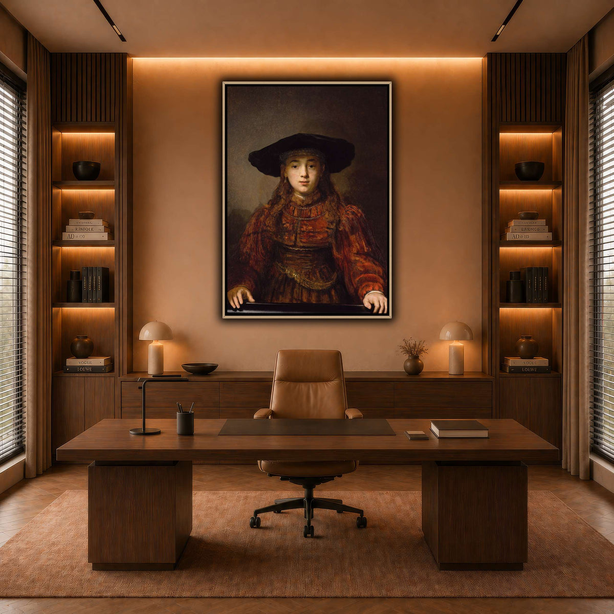 Girl_in_a_Picture_Frame_Rembrandt-van-Rijn warm-office