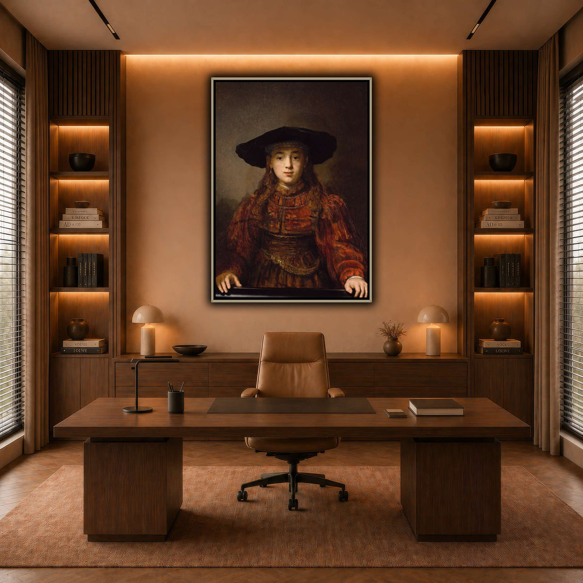 Girl_in_a_Picture_Frame_Rembrandt-van-Rijn warm-office