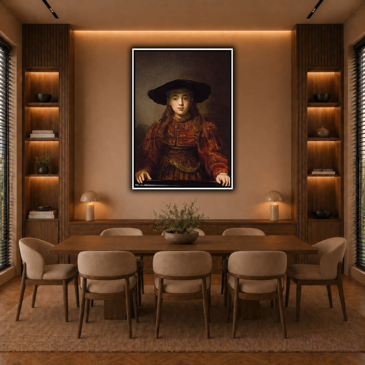 Girl_in_a_Picture_Frame_Rembrandt-van-Rijn warm-dining room