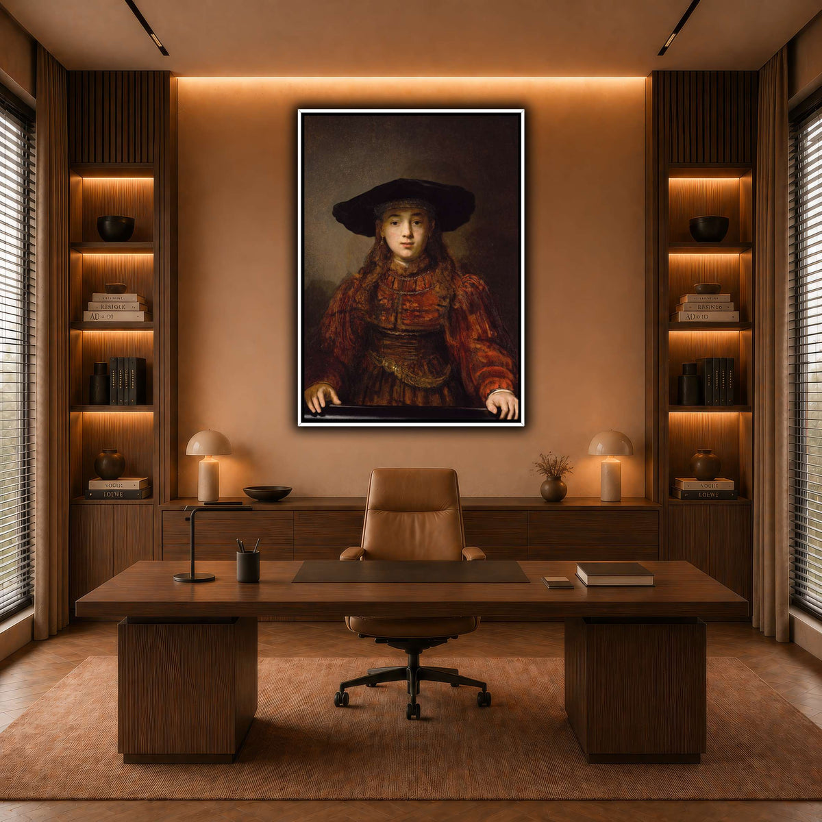 Girl_in_a_Picture_Frame_Rembrandt-van-Rijn warm-office