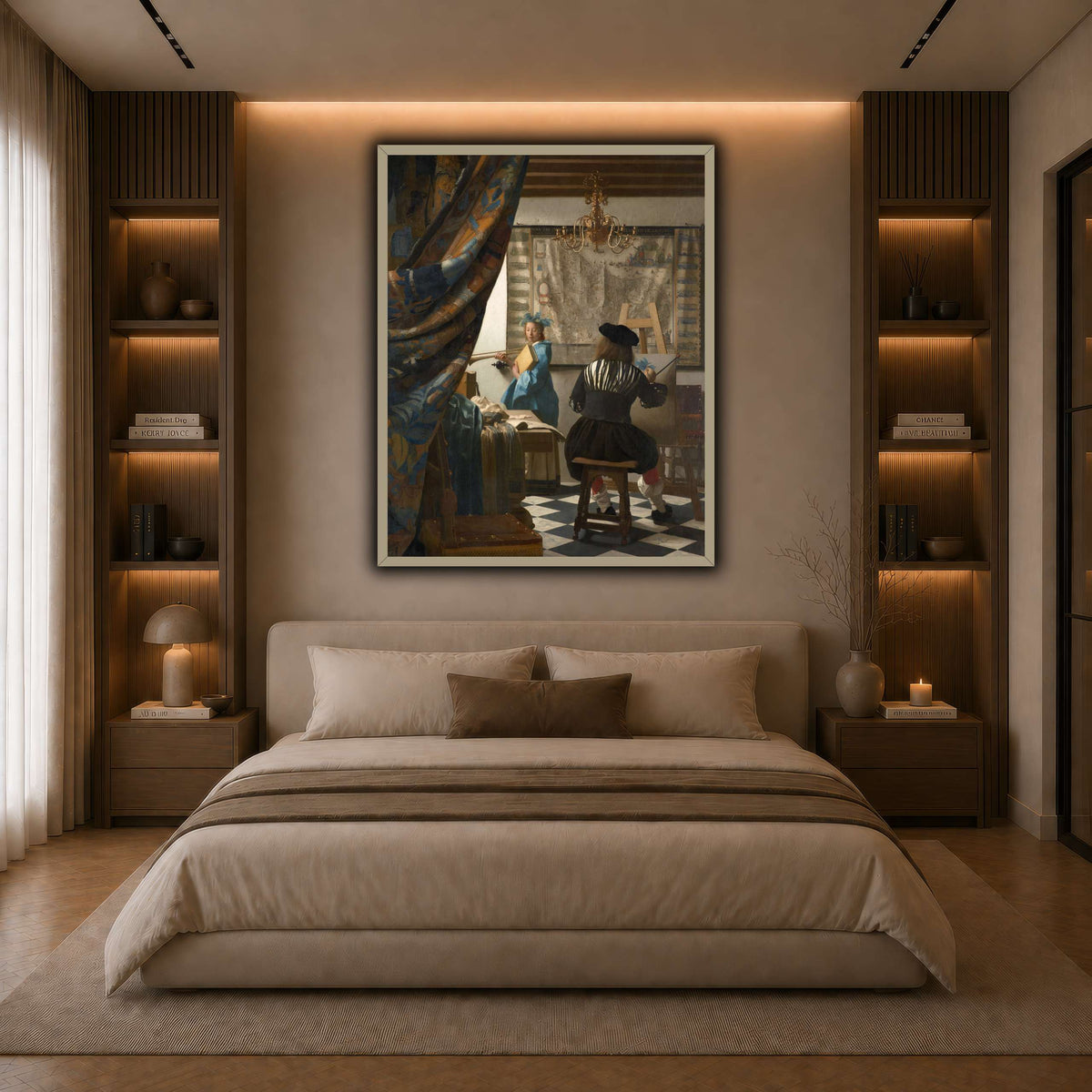 Jan_Vermeer_-_The_Art_of_Painting_ dark neutral-bedroom