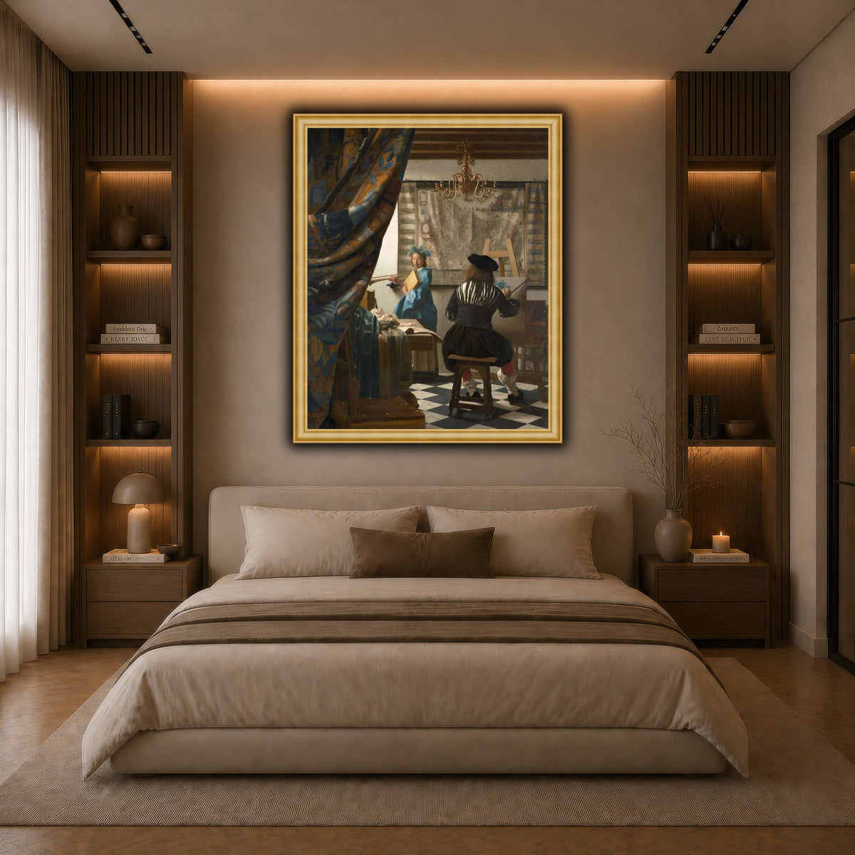 Jan_Vermeer_-_The_Art_of_Painting_ dark neutral-bedroom