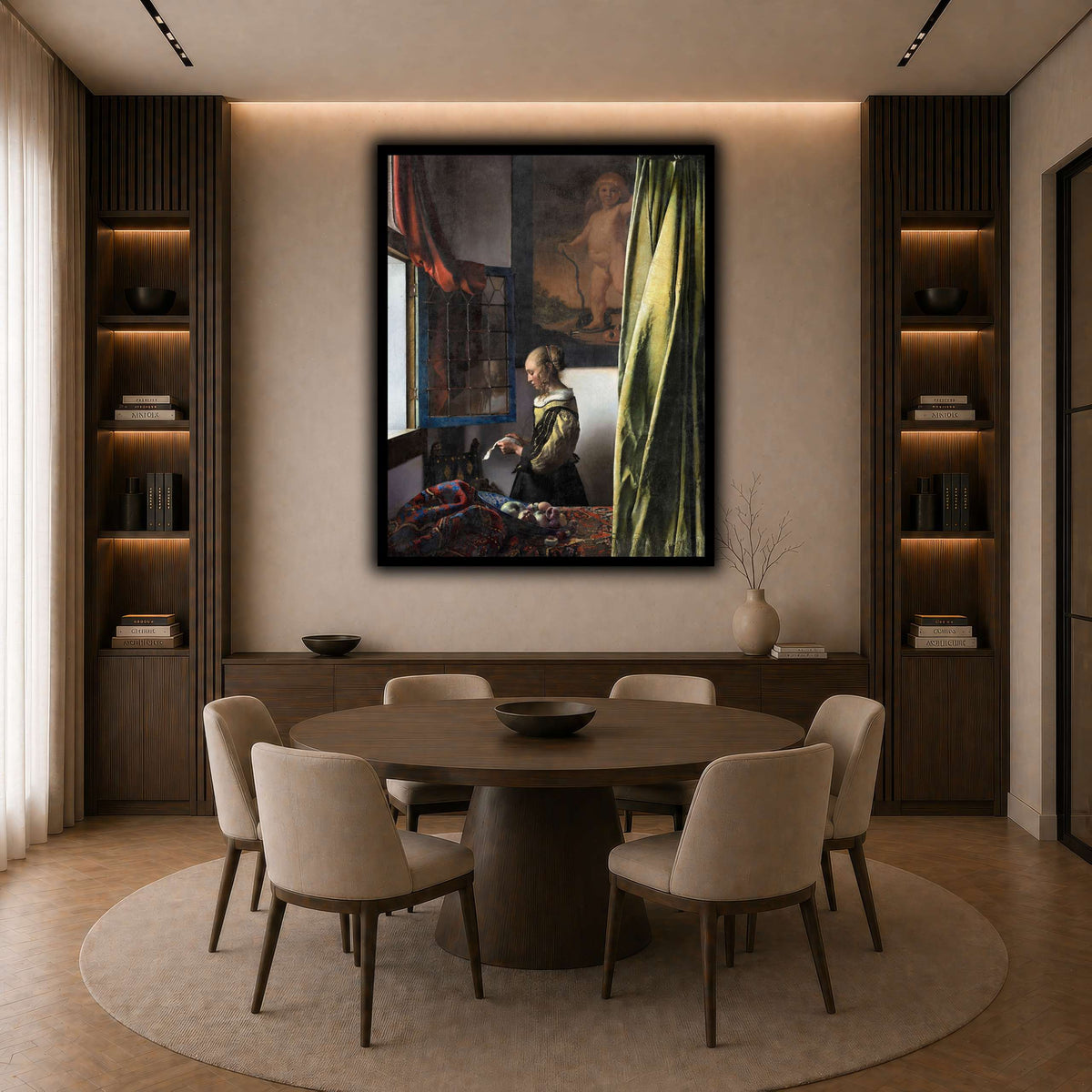Jan_Vermeer_van_Delft_-_Brieflezend_meisje_bij_het_venster_ dark neutral-dining room