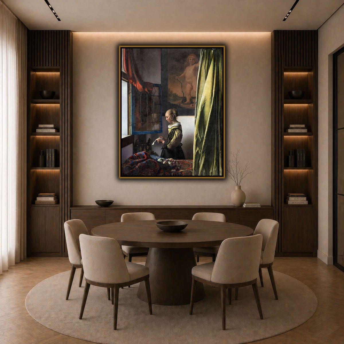 Jan_Vermeer_van_Delft_-_Brieflezend_meisje_bij_het_venster_ dark neutral-dining room