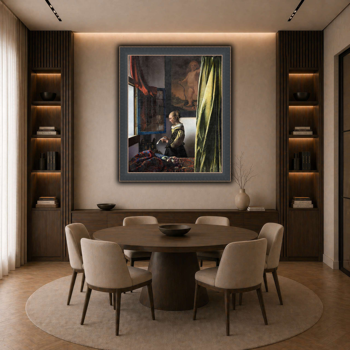 Jan_Vermeer_van_Delft_-_Brieflezend_meisje_bij_het_venster_ dark neutral-dining room