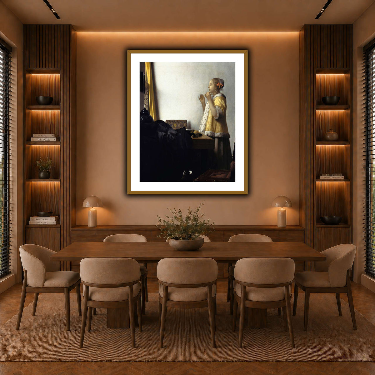 Jan_Vermeer_van_Delft_-_Young_Woman_with_a_Pearl_Necklace_ warm-dining room