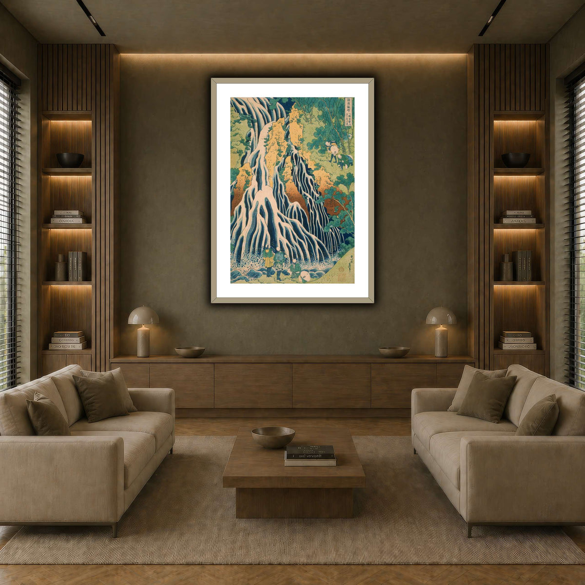 Japanese_-_Pilgrims_at_Kirifuri_Waterfall_on_Mount_Kuroka_Katsushika Hokusai earth-living room