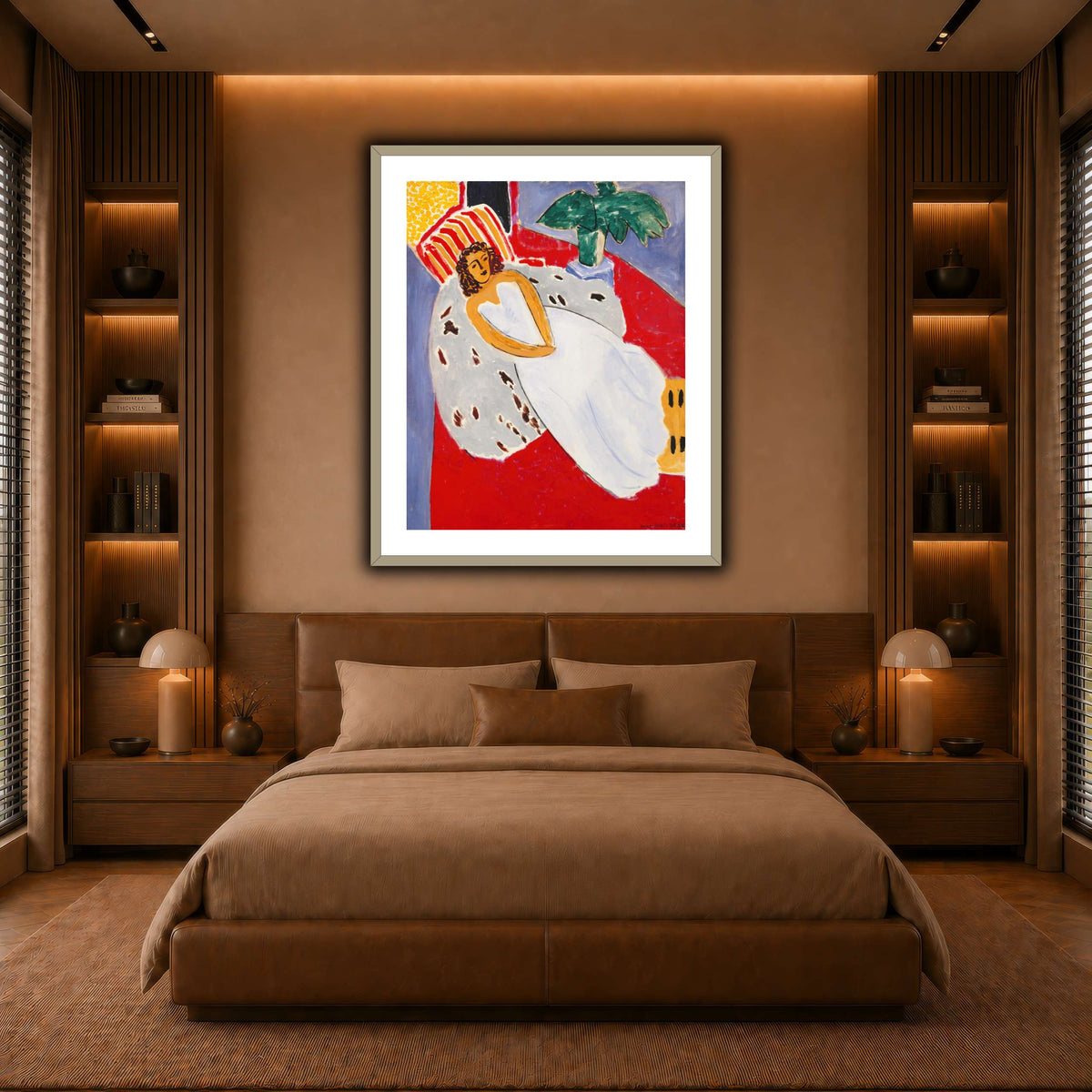 Jeune_Femme_en_blanc,_fond_rouge_Henri_Matisse warm-bedroom
