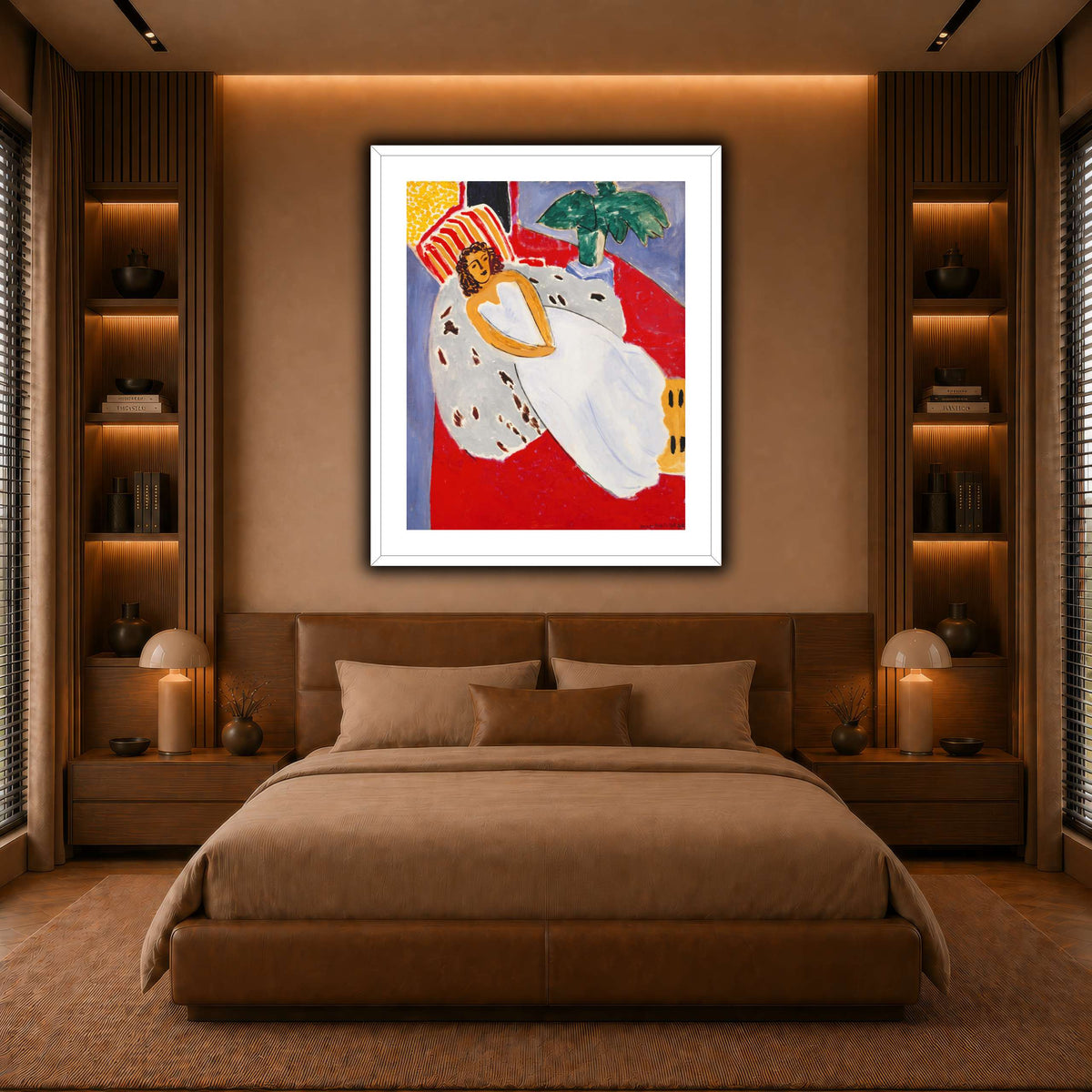 Jeune_Femme_en_blanc,_fond_rouge_Henri_Matisse warm-bedroom
