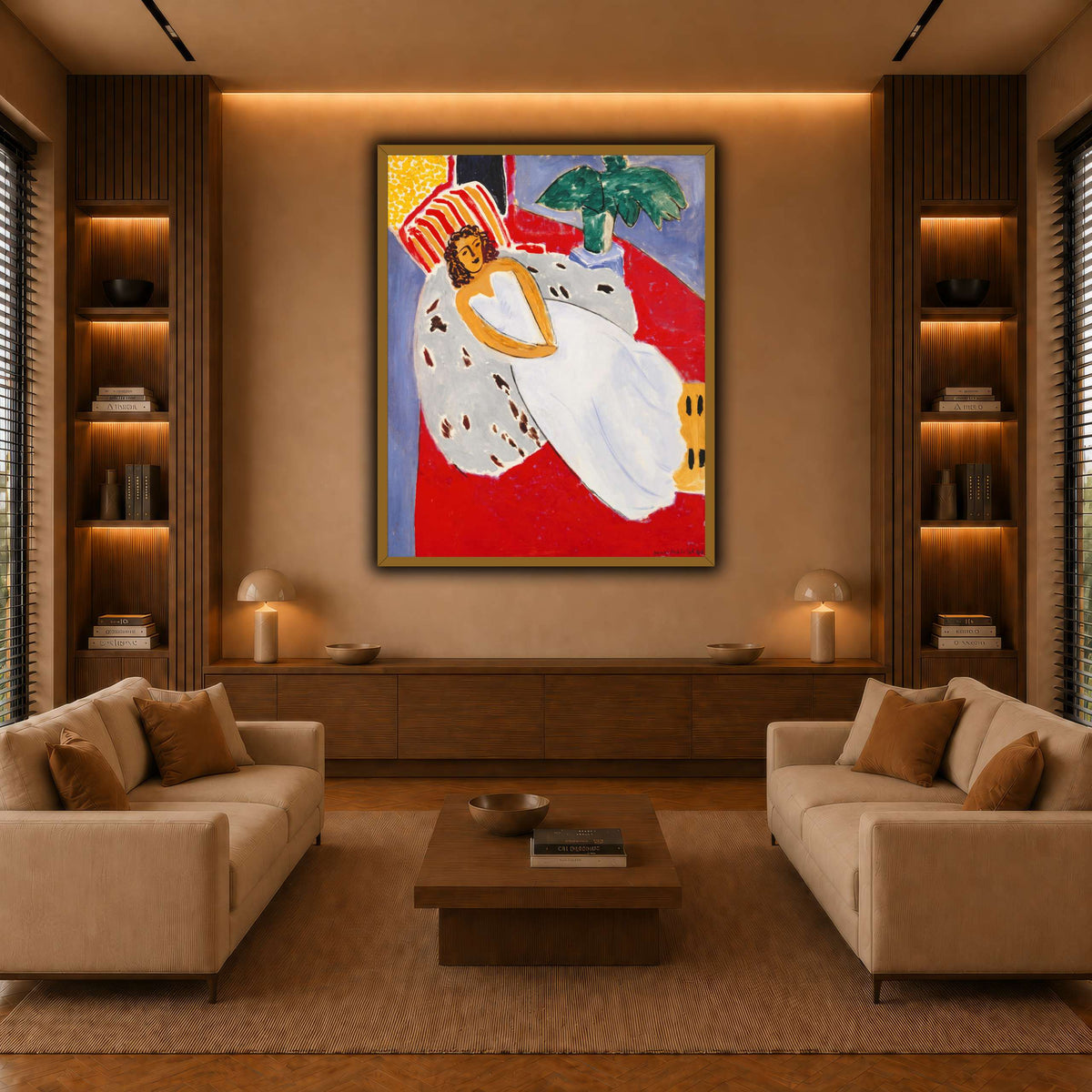 Jeune_Femme_en_blanc,_fond_rouge_Henri_Matisse warm-living-room