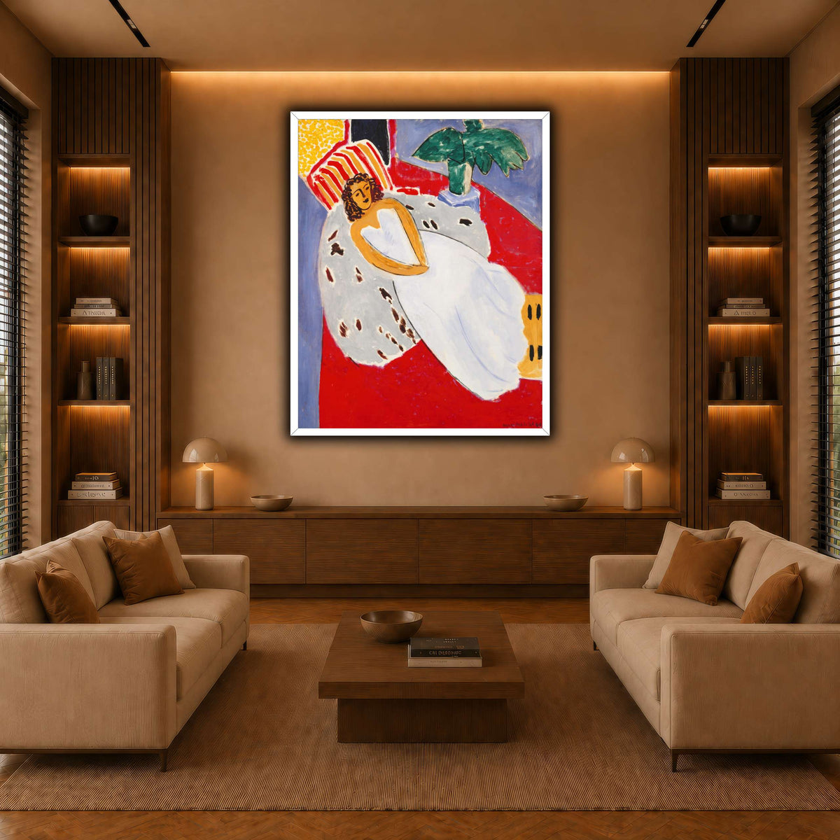 Jeune_Femme_en_blanc,_fond_rouge_Henri_Matisse warm-living-room
