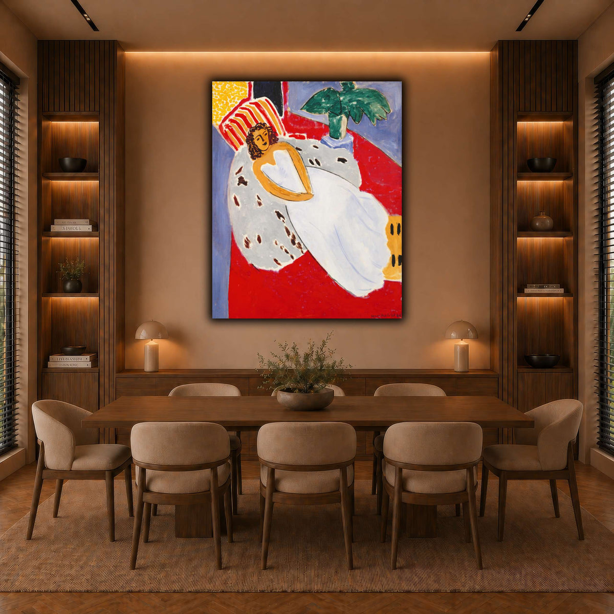 Jeune_Femme_en_blanc,_fond_rouge_Henri_Matisse warm-dining room