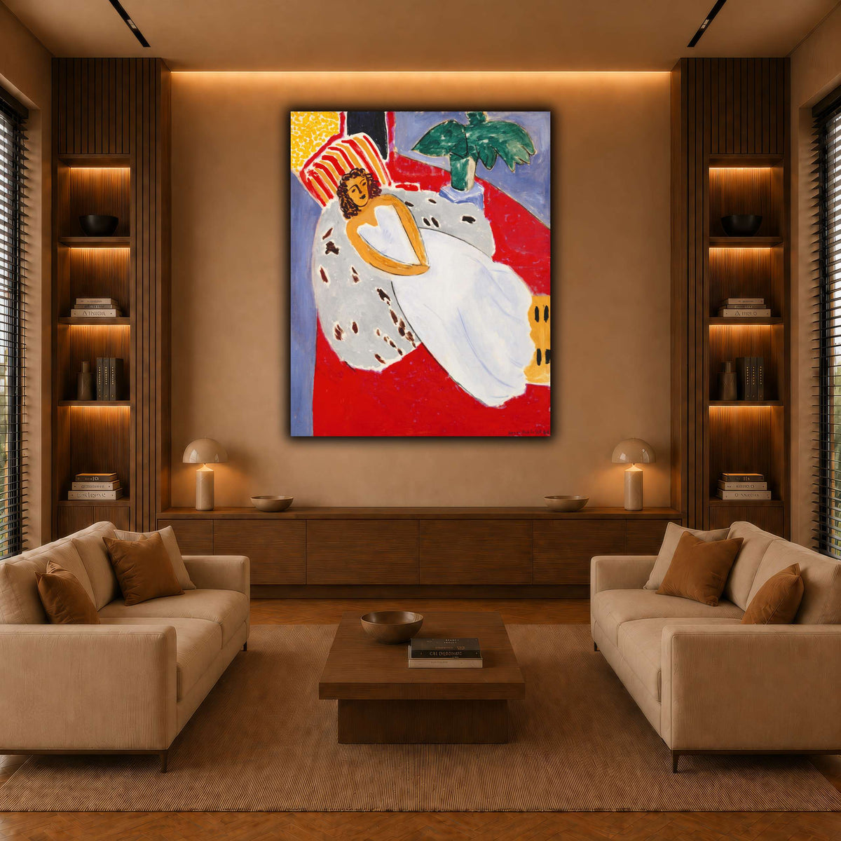Jeune_Femme_en_blanc,_fond_rouge_Henri_Matisse warm-living-room