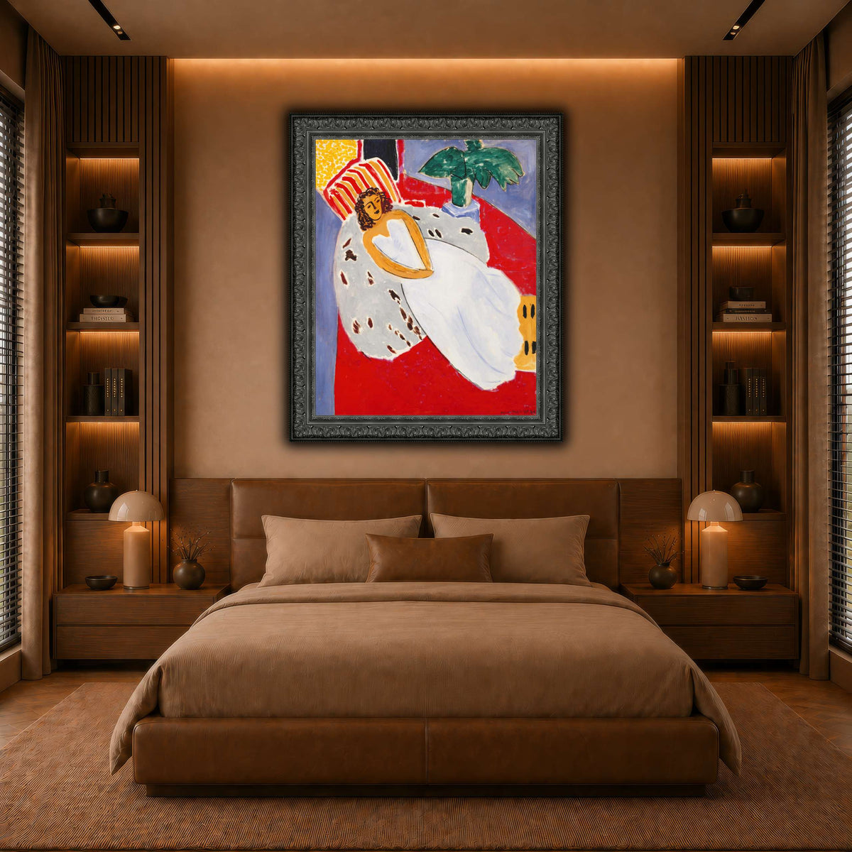 Jeune_Femme_en_blanc,_fond_rouge_Henri_Matisse warm-bedroom