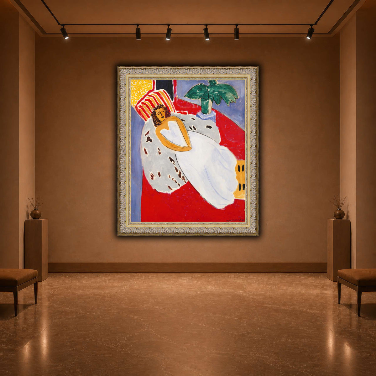 Jeune_Femme_en_blanc,_fond_rouge_Henri_Matisse warm-agallery