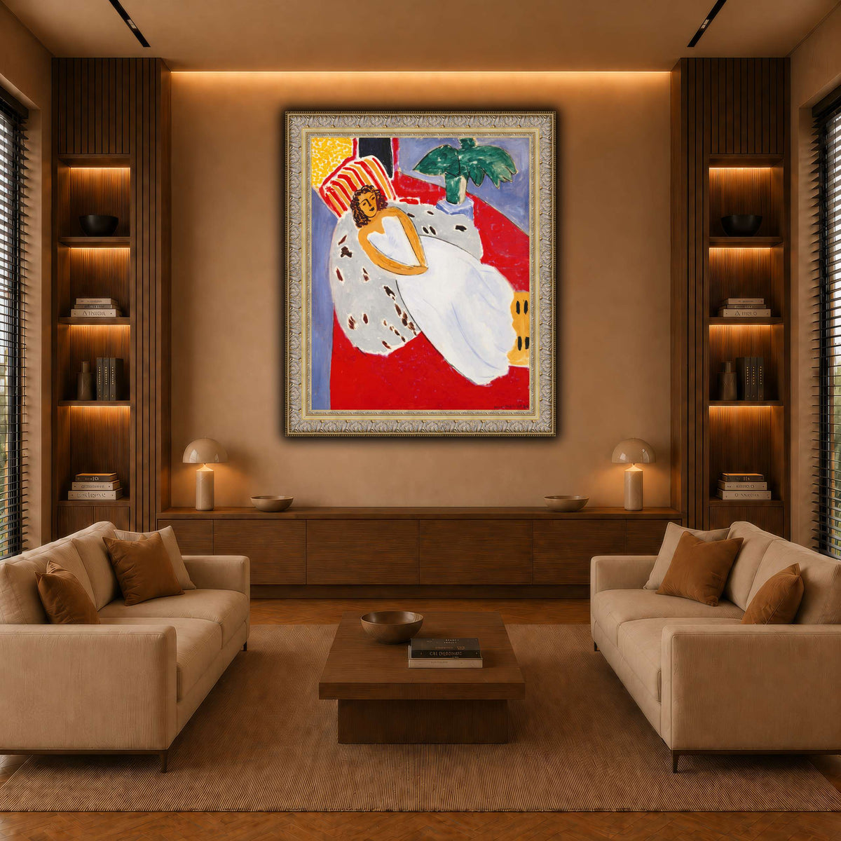 Jeune_Femme_en_blanc,_fond_rouge_Henri_Matisse warm-living-room