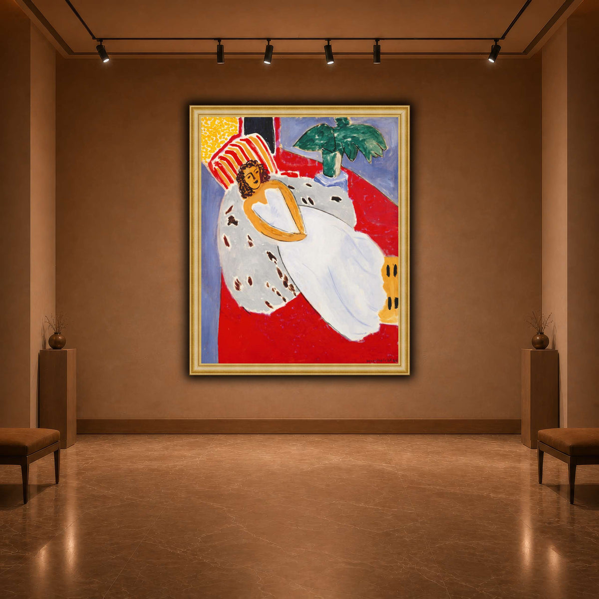 Jeune_Femme_en_blanc,_fond_rouge_Henri_Matisse warm-agallery