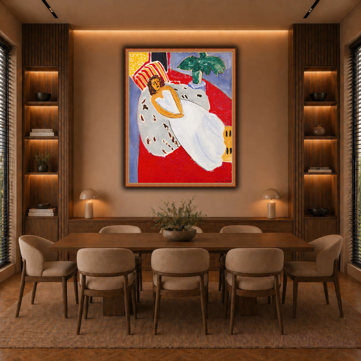 Jeune_Femme_en_blanc,_fond_rouge_Henri_Matisse warm-dining room