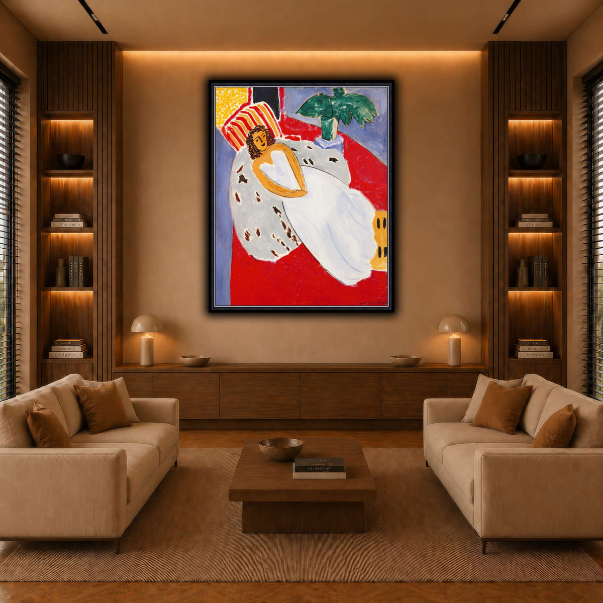 Jeune_Femme_en_blanc,_fond_rouge_Henri_Matisse warm-living-room