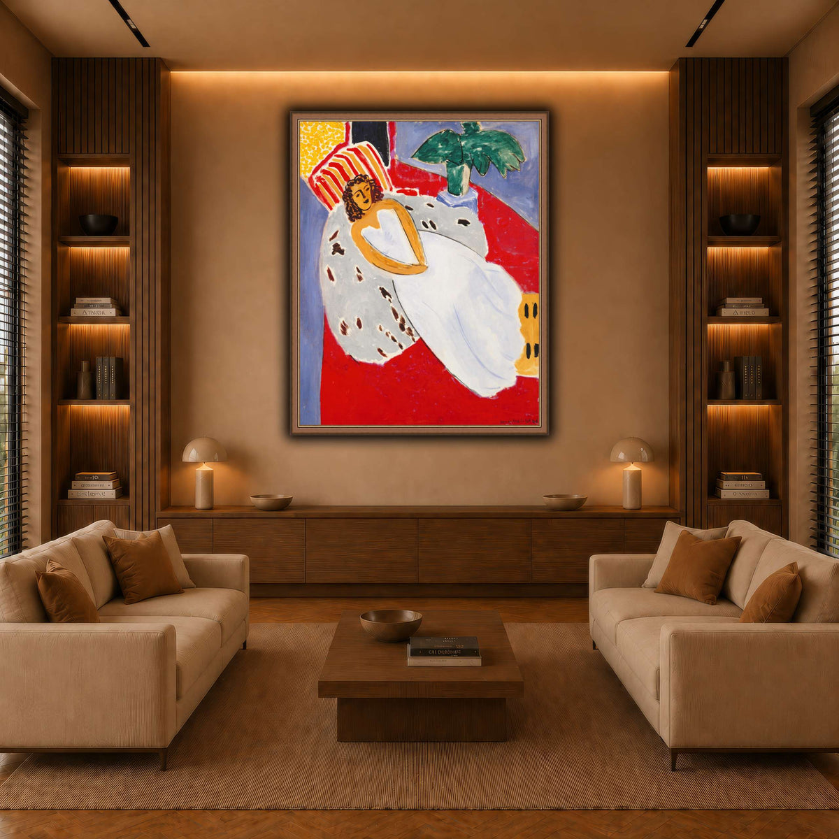Jeune_Femme_en_blanc,_fond_rouge_Henri_Matisse warm-living-room