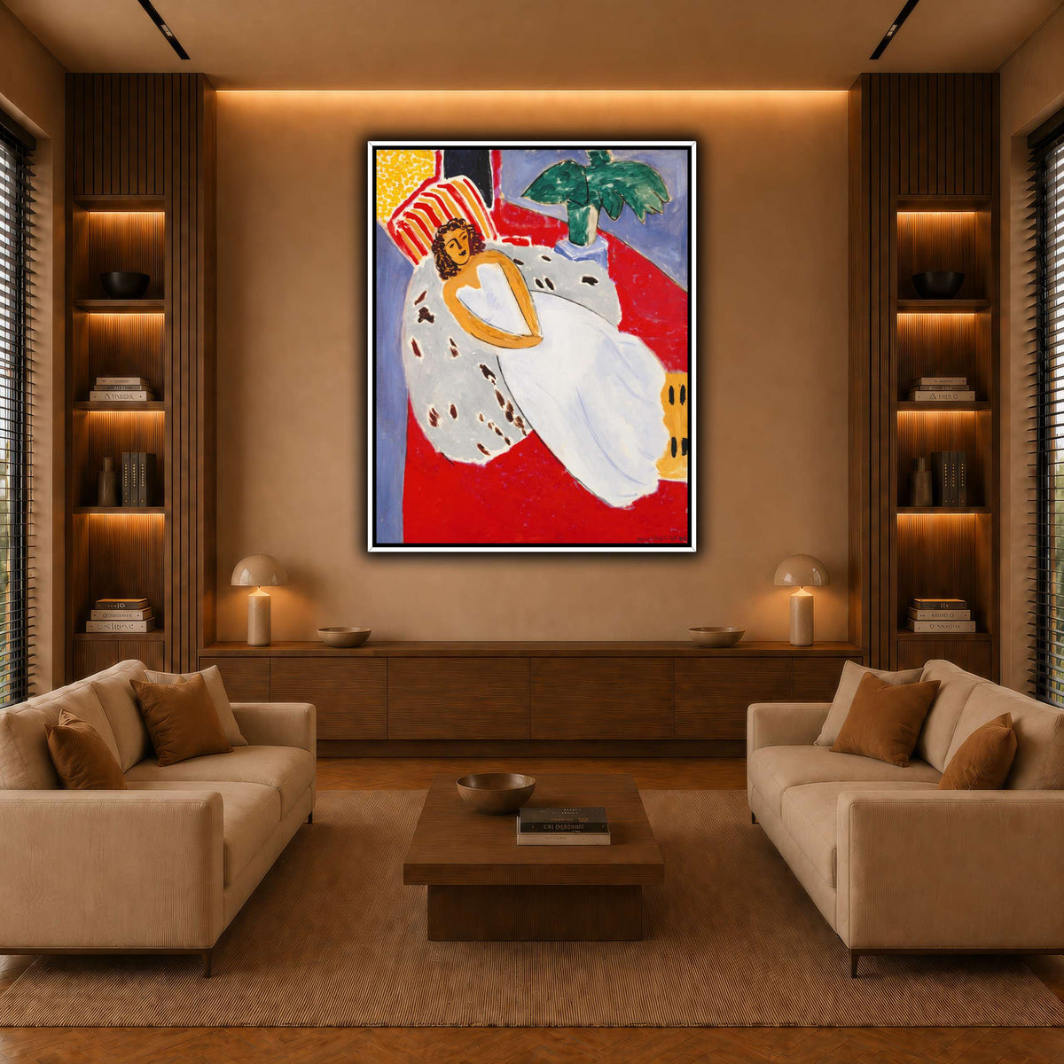 Jeune_Femme_en_blanc,_fond_rouge_Henri_Matisse warm-living-room