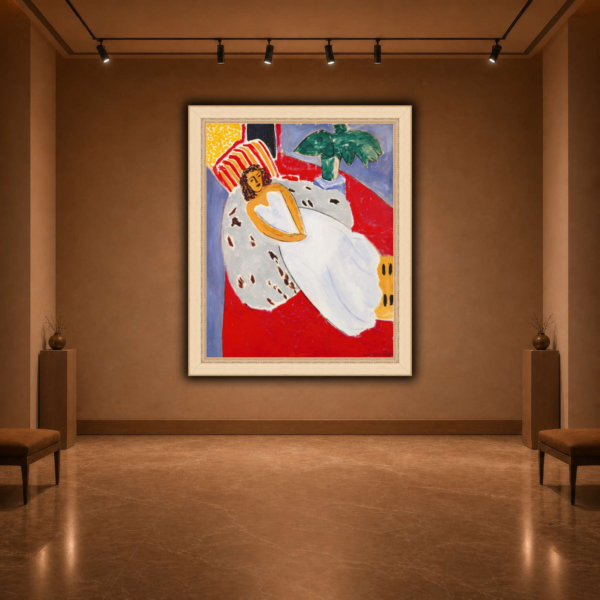 Jeune_Femme_en_blanc,_fond_rouge_Henri_Matisse warm-agallery